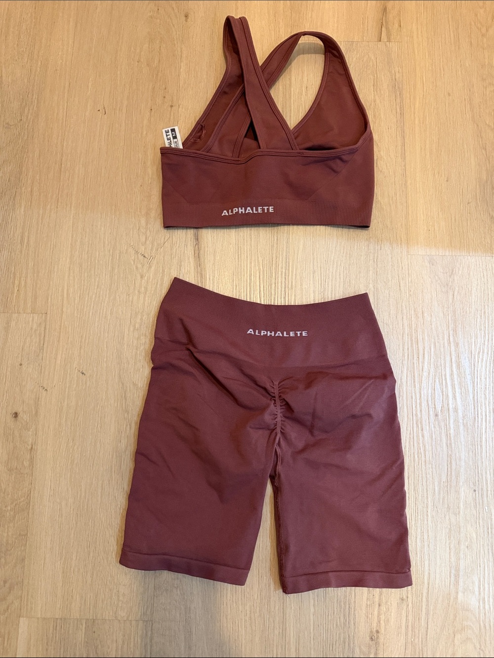 Alphalete Women’s High-Rise Bike Shorts & Bra Set — Deep Burgundy